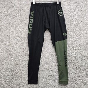 Virus Leggings Womens Medium Black Green Capri Pants Drawstring Stretch Active